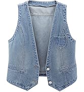 Ladyful Women's Classic Crop Denim Waistcoat Vest Sleeveless Jean Coat