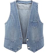 Ladyful Womens Classic Crop Denim Waistcoat Vest Sleeveless Jean Coat