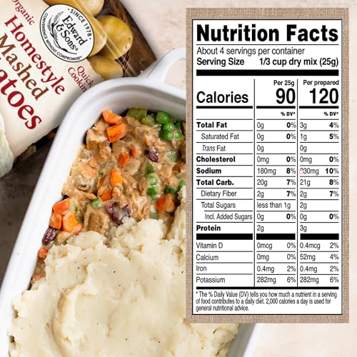 Edward & Sons Organic Homestyle Mashed Potatoes - Instant Mashed Potatoes, Instant Potatoes, Organic Potato Flakes, Vegan - 3.5 Oz (Pack of 6) - Thumbnail 2