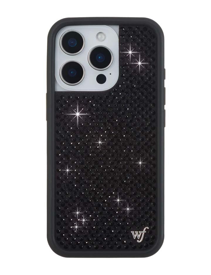 Image of Wildflower Cases - iPhone 16 Pro Compatible - Black Rhinestone | Impact-Certified 6.5 ft Drop Protection Case, Raised Protective Bumper, Cute Aesthetic Design, Women-Owned Small Business