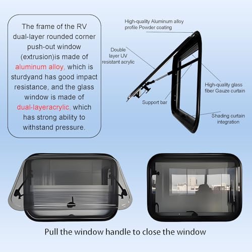 Double Pane RV Emergency Escape Window - Durable Acrylic Concession Window for Campers, Weather-Resistant Design with Trim Rings & Frame, Ideal for Safe Evacuation