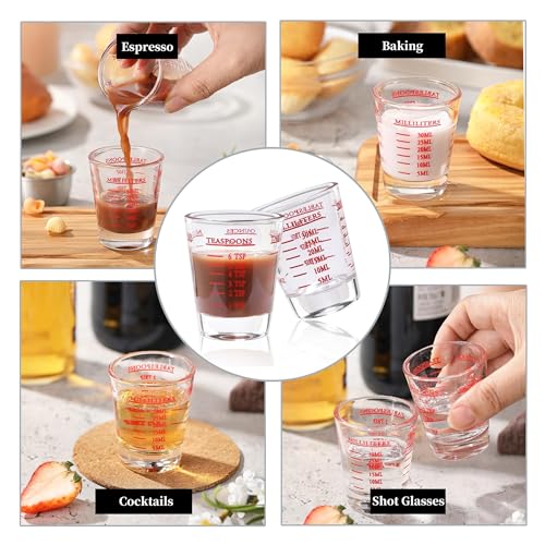 Vaso medidor multiusos de vidrio pesado 30 ml rojo miniatura 5