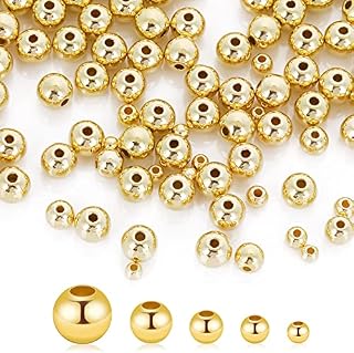 300Pcs Gold Smooth Round Spacer Beads-Assorted Size Round Spacer Beads Brass Tarnish Resistant Seamless Loose Beads for DIY Bracelet Jewelry Making (2/3/4/5/6MM-Gold)