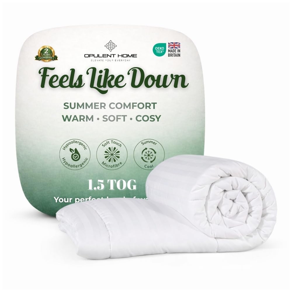 Opulent Home Single Duvet 1.5 Tog | Summer Season | Made in UK | Anti-Allergy Hypoallergenic Hollowfibre | Machine Washable | 135x200 cm