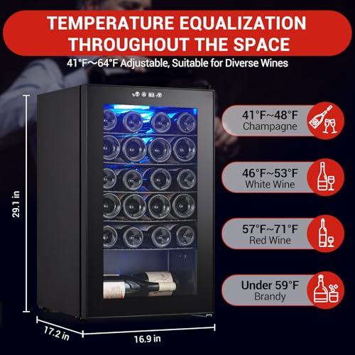 Image of 24 Bottle Wine Fridge, Small Wine Cooler Temperature Adjustment Range 40~61F, Mini Wine Refrigerator Freestanding for Home Kitchen Office Bar, Wine Cellar for Red, White and Champagne