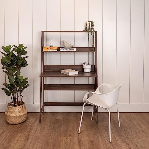 Boahaus Gumi Modern Walnut Ladder Computer Desk – Vesartile Home Office Desk with a Shelf and a Generous Tabletop Size. Convenient as a Writing Desk or Gaming Desk.