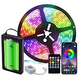 VST 5000mAh Rechargeable Power Bank Operated 13FT Music Sync RGB IP65 LED Strip Lights,Waterproof RG