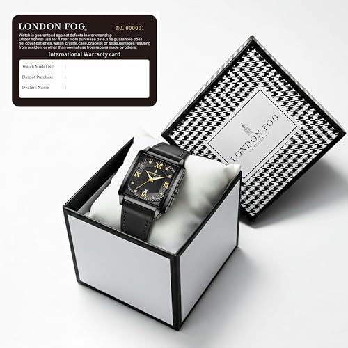 Image of London Fog Mayfair Collection Analog Watch for Men with Square Dial, Crystal Hour Accents, Date Display, Quartz Movement and Leather Strap - LFM10004