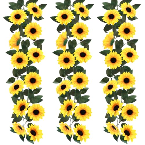 3 Pièces Guirlande de Tournesols Artificiels à Suspendre en Soie Guirlandes de Tournesol à Suspendre Artificielle Vignes Fleur de Tournesol pour Décoration...