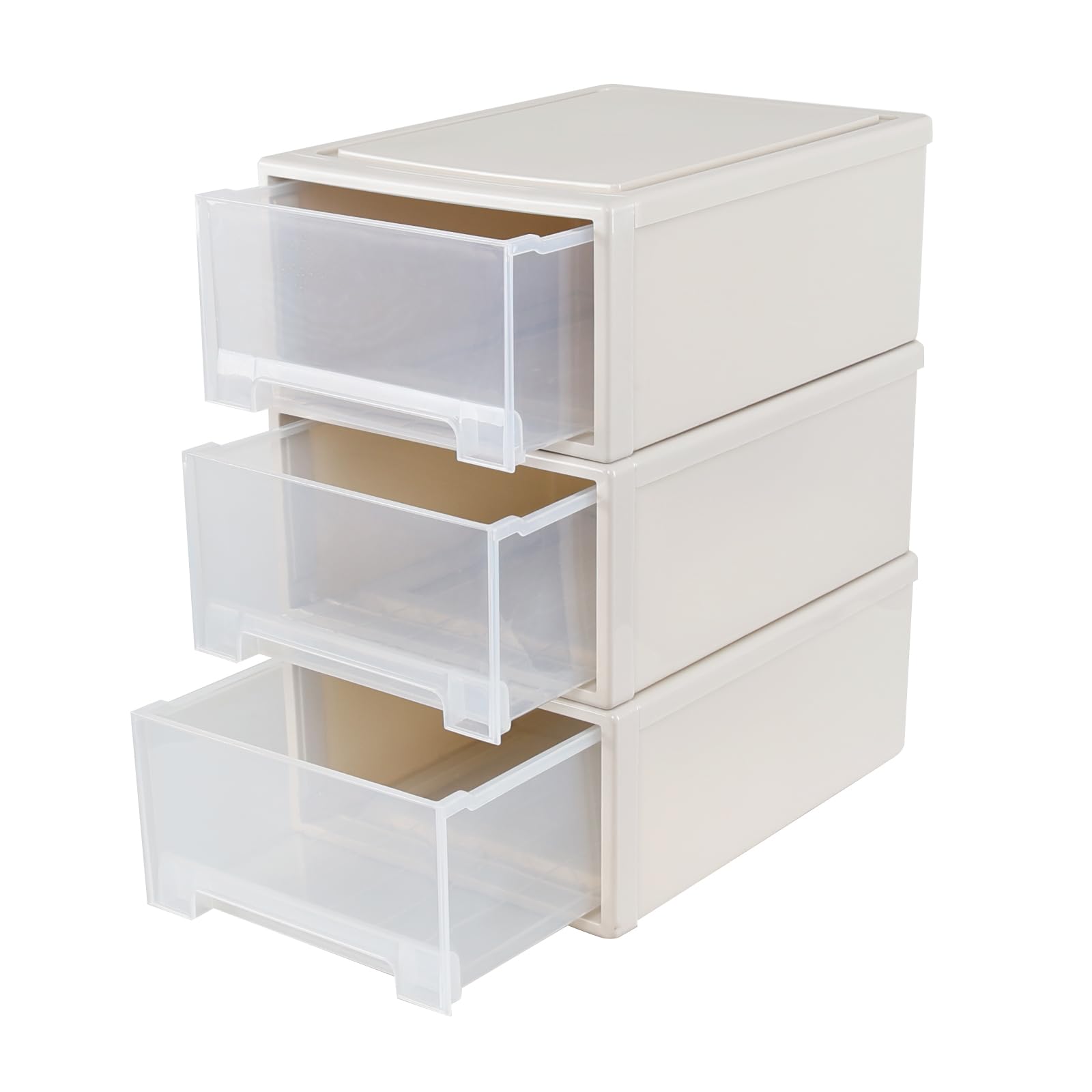 Afromy 18 Quart Stackable Plastic Storage Drawer, 3 Pack Desktop Storage Unit with Drawers