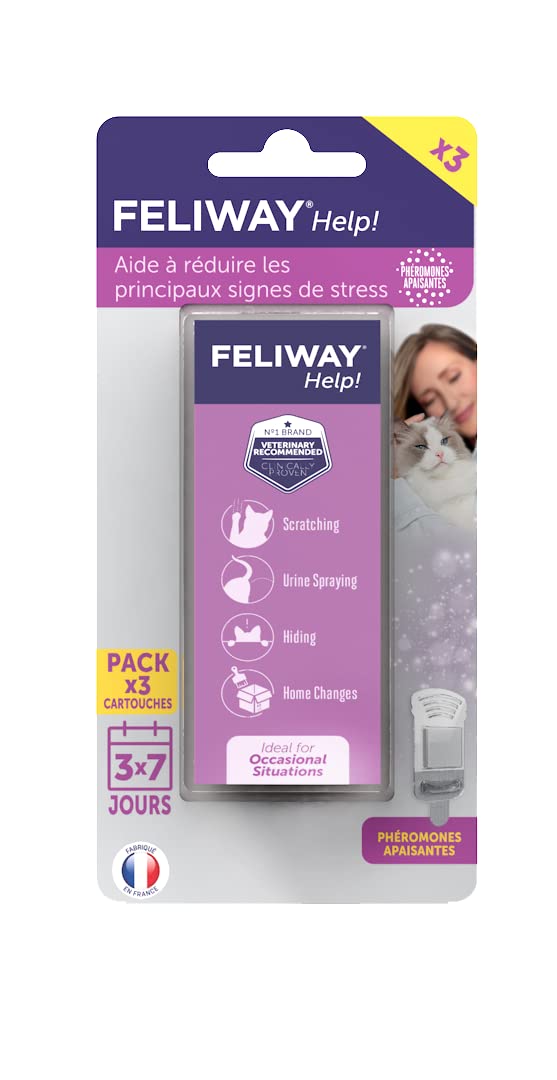 FELIWAY Help! 3X 7 Días - 3 Cartuchos para Difusor de Feromonas Tranquilizantes para Gatos (3X 340 MG) - Ayuda a Tranquilizar a Su Gato en el Día a Día o Durante Eventos Estresantes Ocasionales
