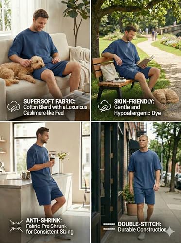 Image of Kvetoo Men Cotton T Shirt and Shorts Set Co Ord Set for Men Summer Casual Lounge Wear Gym Workout T Shirt Shorts Combo Half Sleeve Comfortable Cotton Outfit