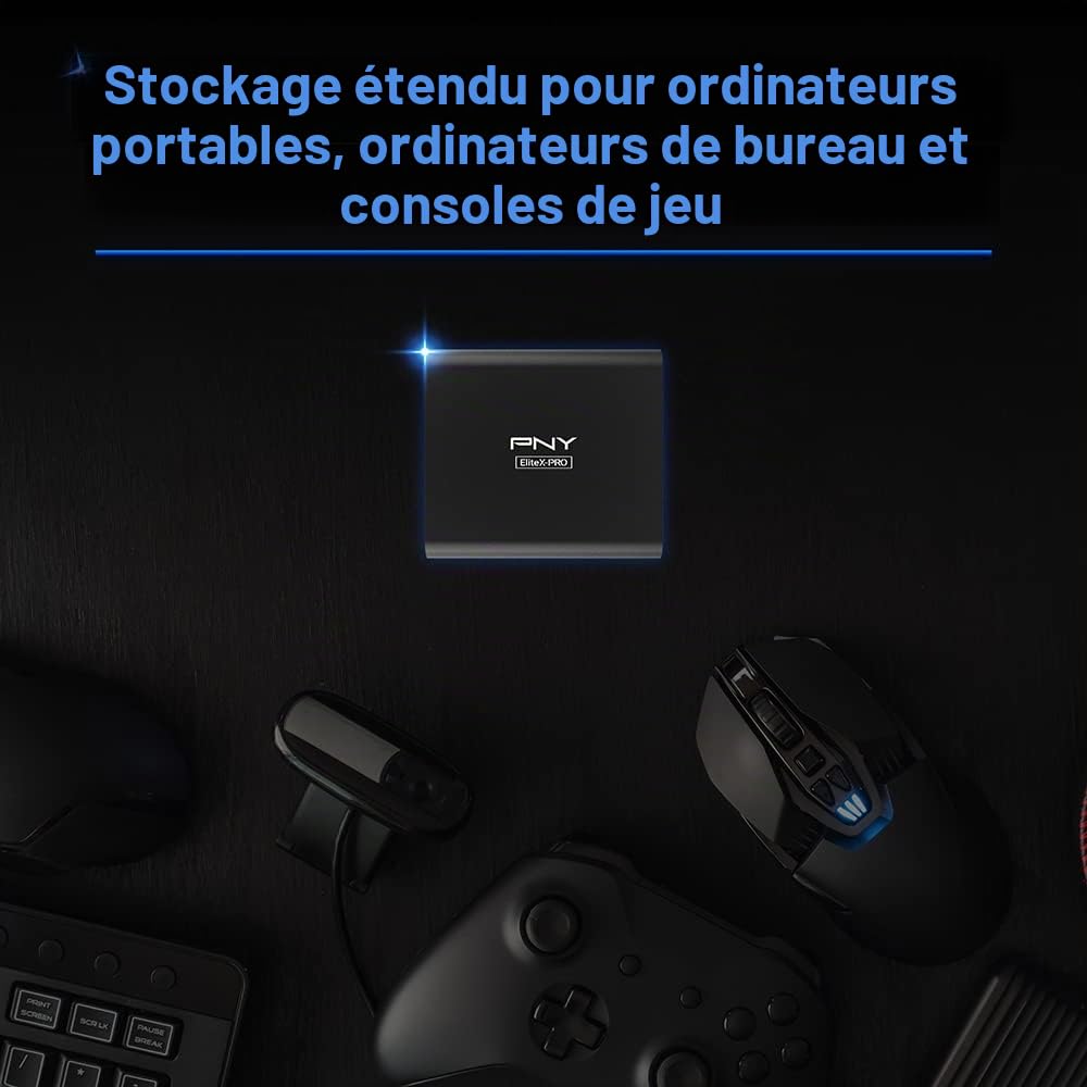 PNY CS2260 EliteX-Pro USB 3.2 Gen 2x2 External Portable SSD 1TB, Vitesse de Lecture jusqu'à 1,500 MB/s, Vitesse d'écriture 1,400 MB/s Noir