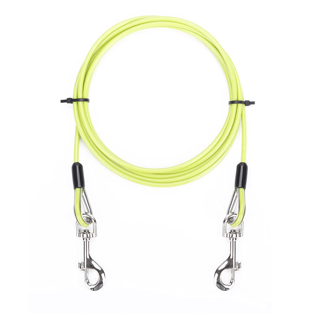 AMOFY 10ft Dog Tie Out Cable - Galvanized Steel Wire Rope with PVC Coating for Small to Medium Pets Up to 80 lbs (15ft| Yellow Green)