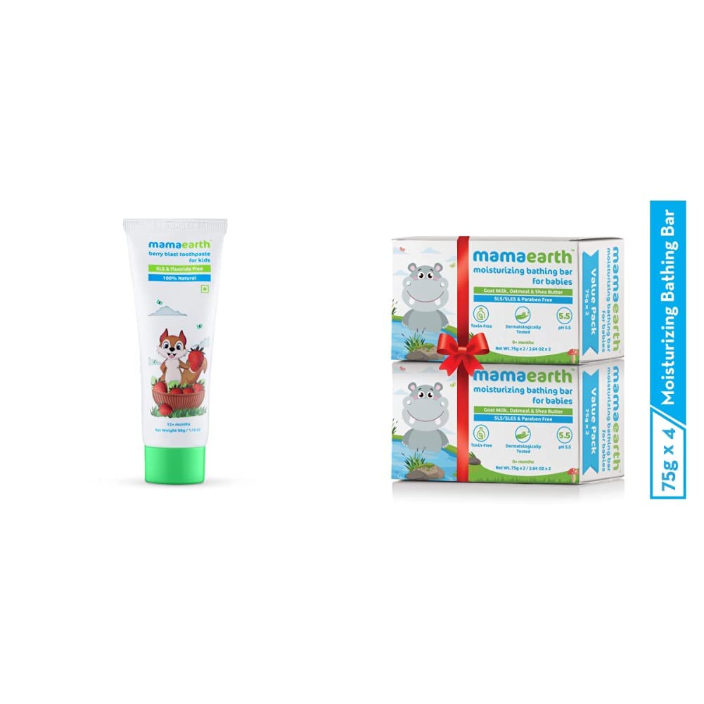 Mamaearth 100% Natural Berry Blast Kids Toothpaste 50 Gm, Fluoride Free, Sls Free, No Artificial Fla And Mamaearth Bathing Bar For Babies - Pack Of 4 (B08HNZVD67) Amazon Price History, Amazon Price Tracker