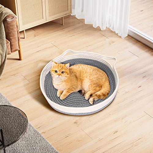 Cotton Rope Woven Cat Bed Basket, Small Dogs Sofa Bed With Double Sided Mat For All Seasons, 14"X14"X4" Washable Round Sleeping House Bed For Indoor Cats Puppies Rabbits And Other Small Pets #TOP5