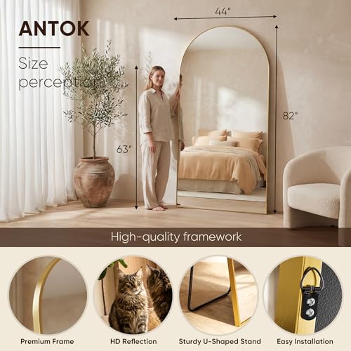 Image of Antok 82 inch x44 inch Arched Full Length Floor Mirror, Gold Aluminum Frame, Free Standing /Wall Mount /Leaning for Bedroom, Living Room, Dressing Room
