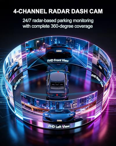 Image of Front and Rear Dash Cam, 4-Channel 360 Full Coverage Car Camera with Starlight Sensor Night Vision, GPS, 5.8GHz High-Speed WiFi, 24H Parking Monitor, G-Sensor, 170 Wide Angle, 128GB SD Card Included