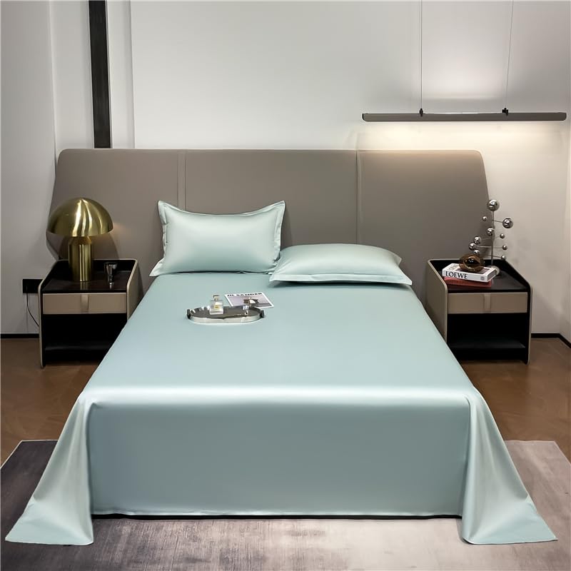 100% Cotton Flat Bed Sheets Super King Size, Long Staple Cotton 600 Thread Count Bedding Super King, Luxurious Sateen Super King Flat Bed Sheets + two pillowcases (Van Star Blue,sheet 180cmx230cm)