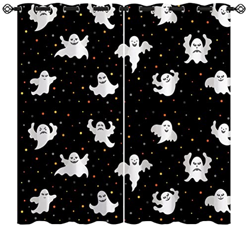 ONINUO Ghosts Blackout Curtains for Girls Boy Home Decor, Halloween Spooky Spooky Cute Funny Cartoon Grommet Thermal Insulated Drapes Darkening Window Curtain for Bedroom Living Room, 63 x 63 Inch