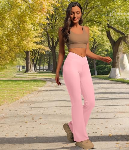 YOAKUKA Calça legging feminina flare para ioga crossover cintura alta controle de barriga boca de si