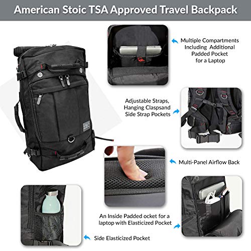American Stoic Sophrosune Carry On Luggage Backpack - 50 Liter TSA Friendly– Convertible From 19” Laptop Backpack For Travel To Carryon Duffel Bag – 22x14x9 (43 linear) Inches
