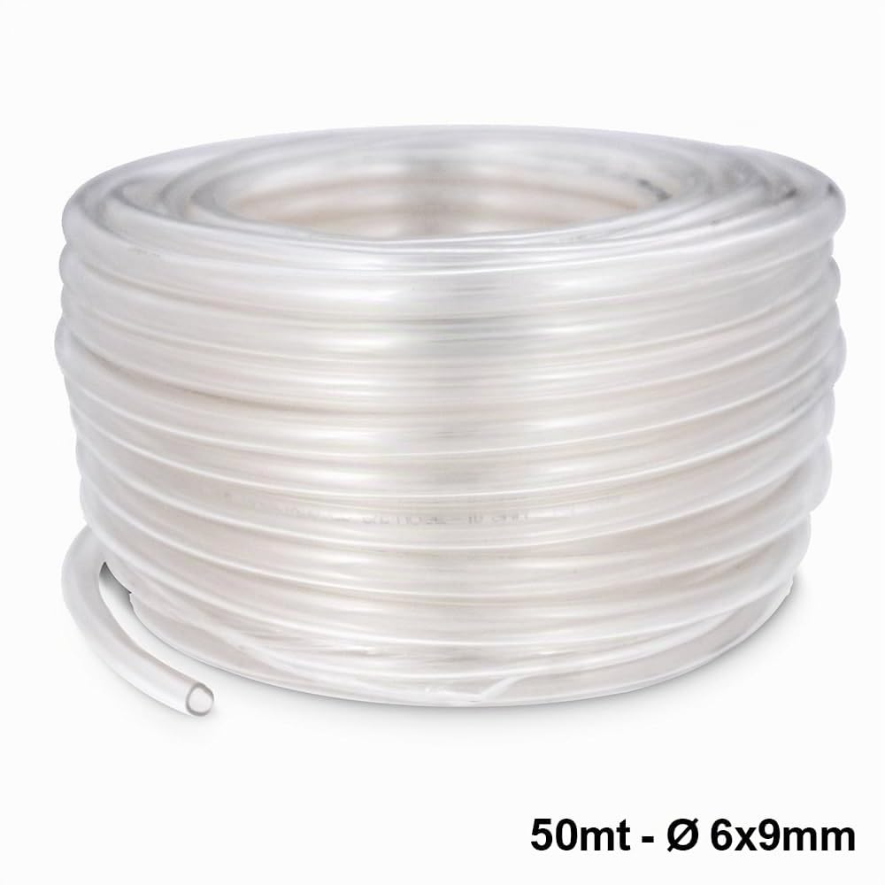 3S SuperSamaStore Tubo Scarico Condensa Trasparente Flessibile in Gomma Vinilica per Climatizzatore e Condizionatore, Ø Interno 6 mm - Esterno 9 mm, Rotolo 50 Metri