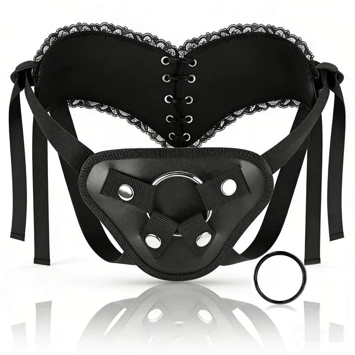 Image of Strap On Wearable Harness for Dildo Play, Adjustable Waist & Hip Strap-On Dildo Holder with Interchangeable Metal O-Rings for Women Men Lesbian Gay Couples Vaginal & Anal Play (Black)