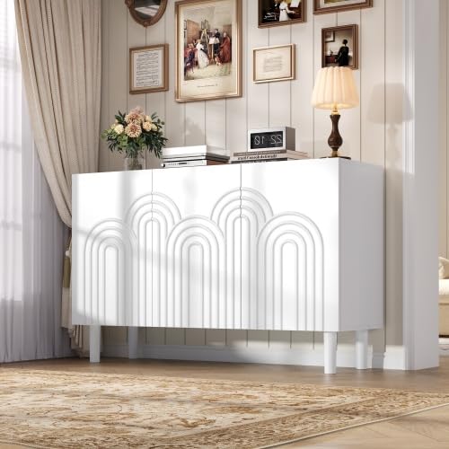 vutizal Kredens 3-drzwiowy, biały, z regulowanymi półkami, szafka do przechowywania z płyty MDF, 5 poziomów, komoda do salonu i korytarza, 120 x 39 x 79 cm