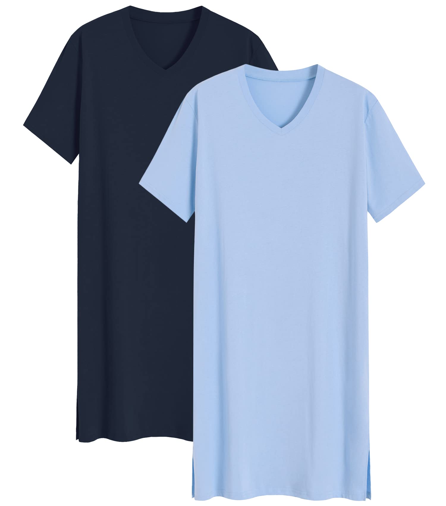 Latuza Men's 2 Pack Nightshirt Cotton Sleep Shirt Nightgown