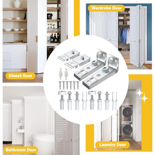Kit de reparación de herrajes para puerta bifold Luocute, con soportes superior e inferior, ruedas guía y pivotes cargados por resorte para puertas plegables de clóset de 7/8 a 1-3/8 pulgadas miniatura 6
