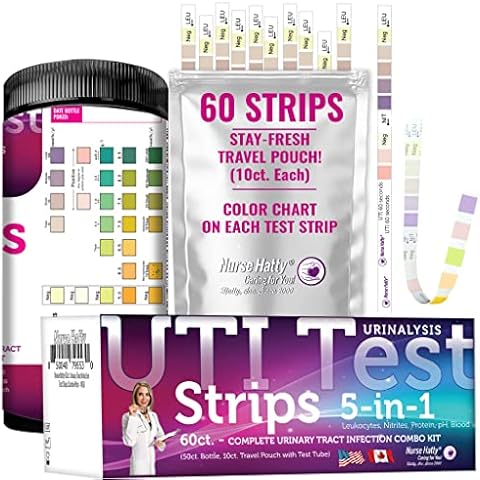 Nurse Hatty - 5in1 60ct. UTI Test Strips KIT - Urinary Tract Infection Test Strips - Easy to Read Color Chart on Strip - Urinalysis Test to Analyze Leukocytes, Nitrite, pH, Protein, and Blood Cover