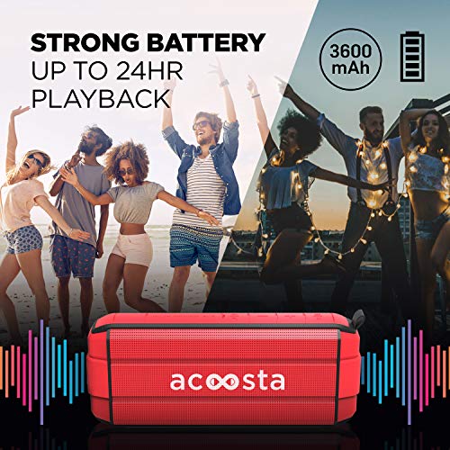 Image of ACOOSTA BOLD 370, IPX5 Waterproof, Portable Wireless Bluetooth Speaker with Bass, 3600 mAh Battery (Upto 24hrs of Playback), True Wireless Stereo, Built in Mic, SD Card & Aux (Scarlet Red)