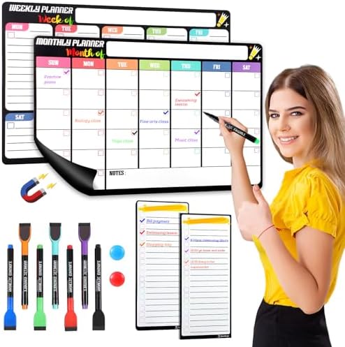 Magnetic Calendar for Refrigerator,Dry Erase Fridge Calendar Bundle (4 Boards) - 12