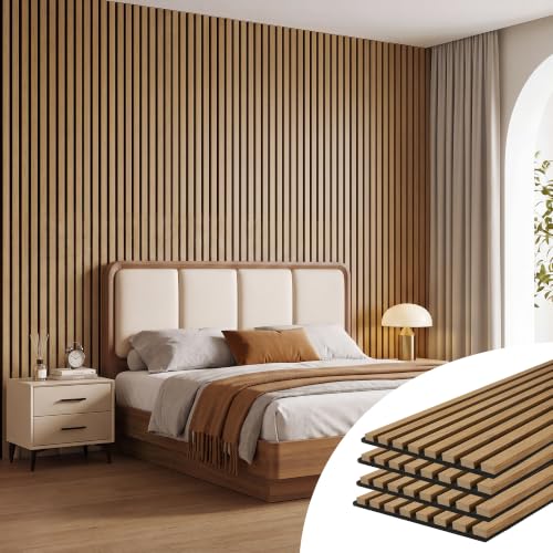 108" x 12.6" Wood Slat Wall Panels for Interior Wall Decor, 4-Pack, Teak