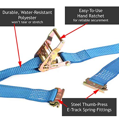 Image of E-Track Tiedown Kit: (2) 20' Ratchet Straps, (2) 16' Ratchet Straps, (2) 12' Cam Buckle Straps, 10 E-Track End Caps, 2 E-Track Bags. Value Trailer Accessories. E-Track Rails NOT Included.