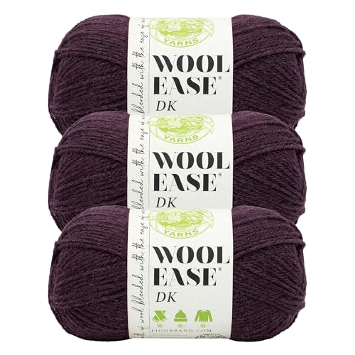 Image of Lion Brand Yarn, Wool-Ease DK Crochet & Knit Yarn, Eggplant, Purple, 3 Pack | Classic DK Weight Wool Acrylic Blend Knit & Crochet Fiber for Warm Blankets, Light Sweaters, Fall & Winter Hats