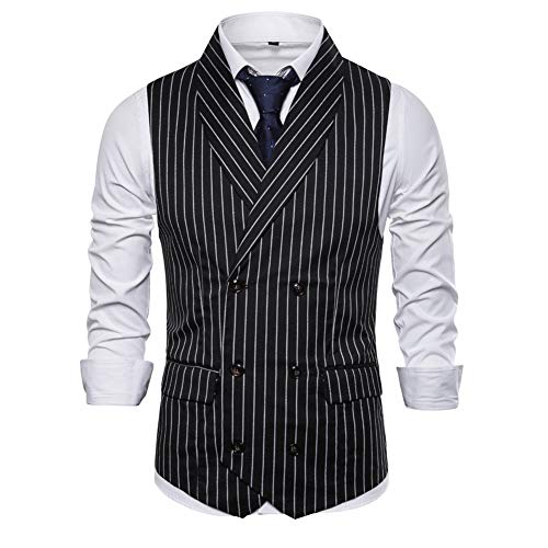 GATMSTZ Men Formal Double Breasted Pinstripe Groom Vest Slim Business Waistcoats
