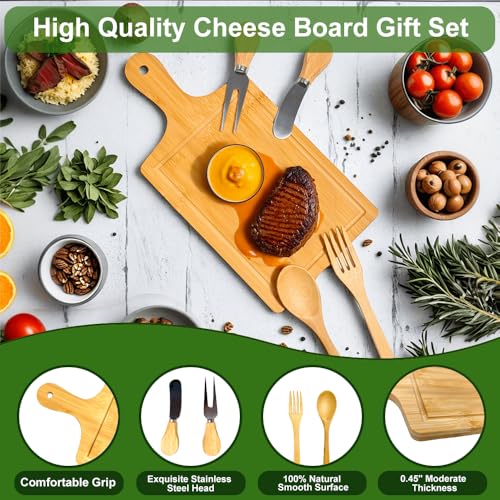 GOLYHEL 61PCS Baby Shower Prizes for Game Winners, 6 Sets Bamboo Cheese Board with Spoon, Knives & Fork, Towel, Thank You Card & Gift Bags -Wedding Bridal Shower Favors, Serving Board Party Gifts — view 2