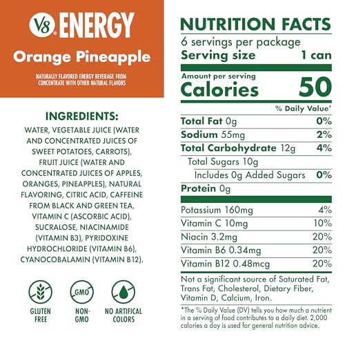 Image of V8 Energy Orange Pineapple Energy Drink, 8 fl oz Can (24 Pack)