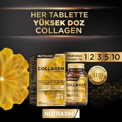 Nutraxin Collagen Complex Tablet | 5 Tip Kolajen (Tip I, II, III, V, X) + Hyalüronik Asit, Elastin, C Vitamini | Şeker ve Gluten İçermez | 90 Tablet - Görsel 5
