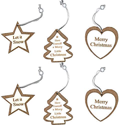 Anker Wooden Christmas Tree Decorations Heart Star Tree - 6 Pack Hessian