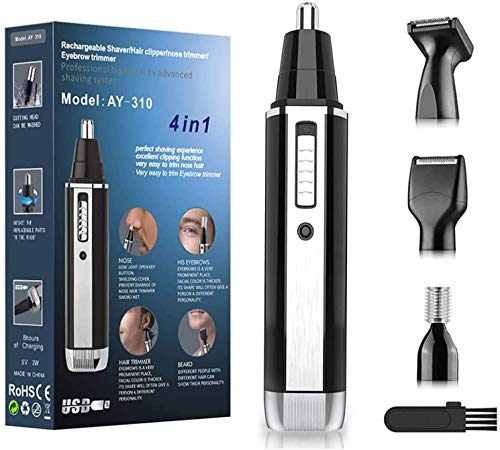 Nose Hair Trimmer for Men,4 in 1 USB Rechargeable Ear and Nose Hair Trimmer for Men Professional Painless Nose Hair Remover,Nose Trimmer with Waterproof Dual Edge Blades for Easy Cleansing(Black)