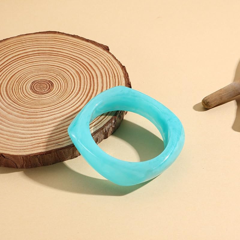 Pingyongchang Multiple Color Square Acrylic Resin Bangle Bracelet Resin Wide Irregular Geometric Plastic Wristbands Cuff Bangle Bracelet for Women Gifts Jewelry - Image 3