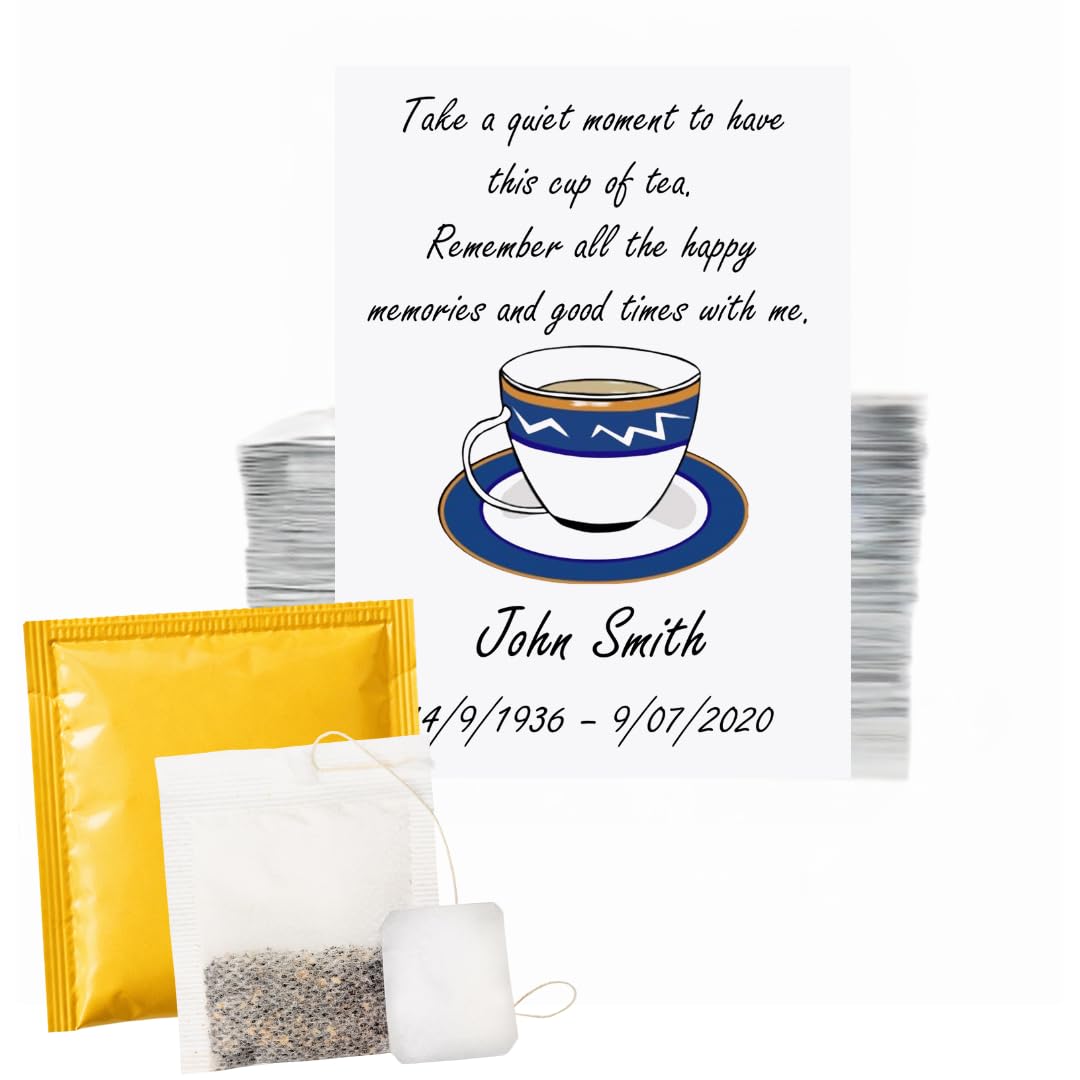 25 Personalised Funeral Tea Bag Packets Seed Packet Style| In Loving Memory Guest Favour | Memory Keepsake | Memorial Gift (Blue) โ image 1