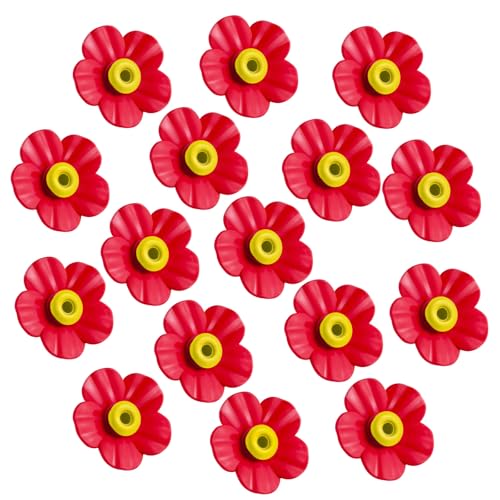 Patelai 16 Pieces Hummingbird Feeders Replacement Flowers, Feeding Ports Pet Bird Feeder Replacement Parts Bee Guards for Outdoors Hanging Hummingbird Feeder, Fit in 7 mm/ 0.28' Holes(Red)