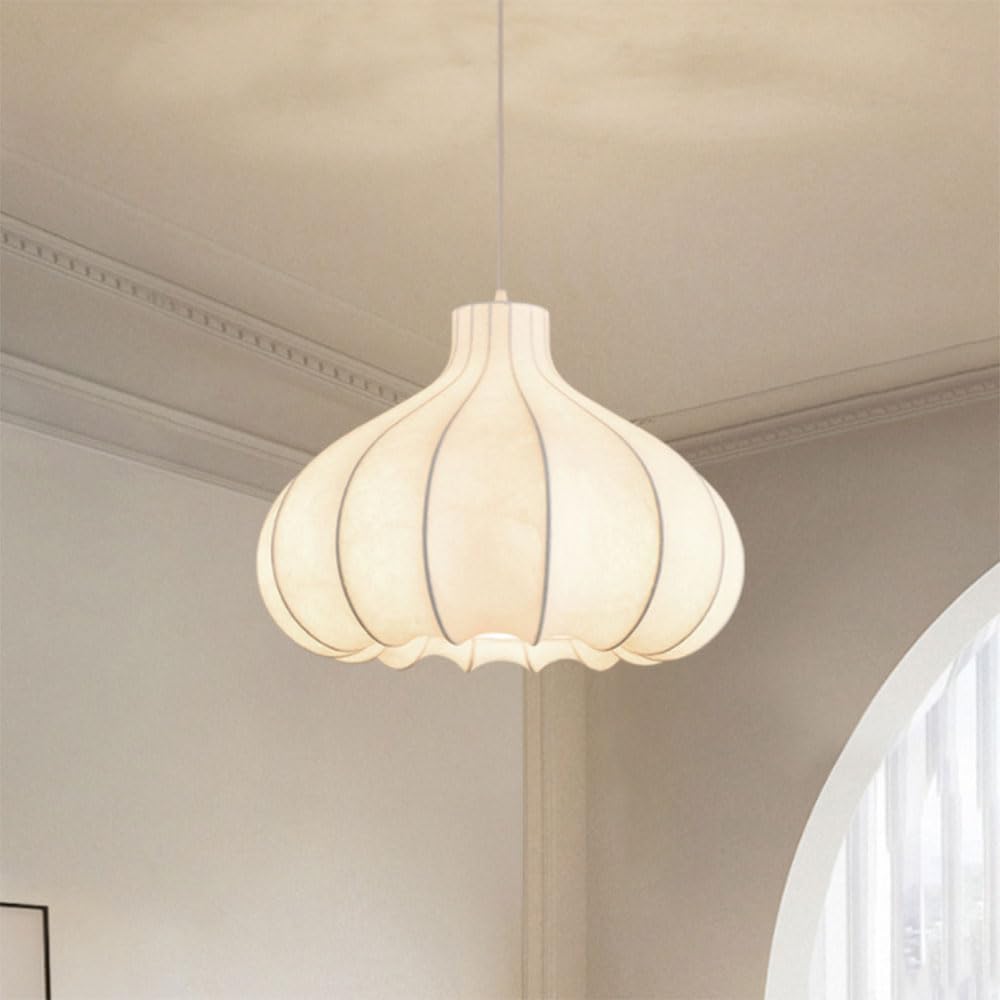 WOYHZXT Nordic Minimalist Silk Chandelier Wabi-Sabi Fabric Pendant Light Japanese Hanging Lamp Adjustable and E27 Holder Pendant Lamp Kitchen, Dining Room and Living Room Lighting Fixture