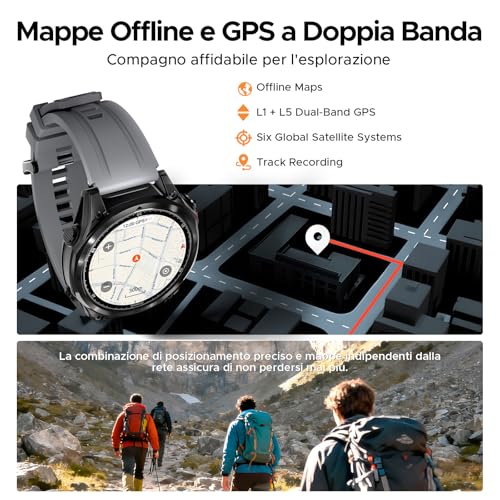 DOOGEE Orologi Anywise W1 Pro Smartwatch uomo,GPS Dual-Band & Mappe Offline, 5 ATM, 18 Giorni Autonomia, Display AMOLED HD 1,43", 170+ Modalità Sport,Chiamate Bluetooth,Compatibile con Android/iOS