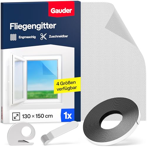 GAUDER Fliegengitter für Fenster - Insektenschutz ohne Bohren - Fliegengitter mit Klettband - Fliegennetz aus Polyester - Mückennetz & Moskitonetz für Fenster (130 x 150 cm - schwarz)