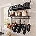 KES 30-Inch Kitchen Pan Pot Rack Wall Mounted Hanging Storage Organizer 2-Tire Wall Shelf with 12 Hooks Matte Black, KUR215S75B-BK